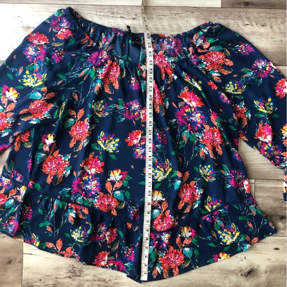 New Directions Curvy 3X Blue Off the Shoulder Floral Blouse - Picture 5 of 8